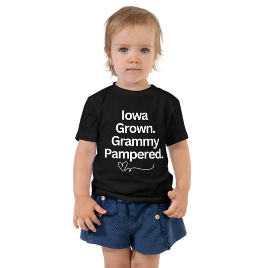 Iowa Grown. Grammy Pampered. Toddler Short Sleeve Tee